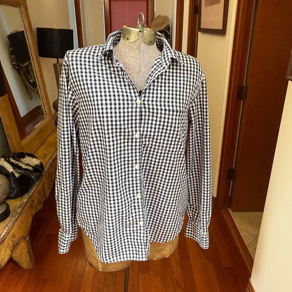 GAP Men's Navy and White Gingham Shirt